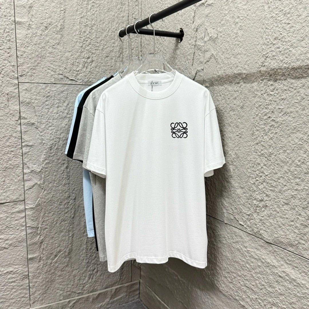 LOEWE T-shirt Chest Emblem Embroidery logo round Neck Short Sleeve25ss New Pure Cotton Unisex Style T Casual T-Shirt Base Layer Shirt OS Loose Fit Half Sleeve Top Plus Size