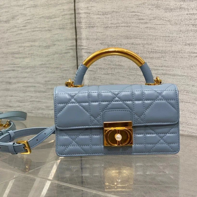 Dior Women's Bag Top version 【Original Leather Premium Quality】2024Latest Ange Chain Bag Signature Oversized Rattan Plaid,Metal Handle Bag Handbag Pearl Chain Bag Ange Handbag Chain Women's Bag