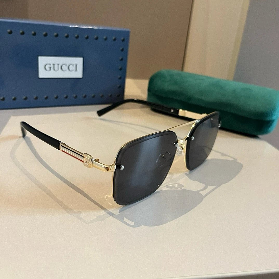 Gucci Sunglasses Classic Metal Single Bridge Aviator Sunglasses Slimming Non-Prescription UV Protection Unisex Couple Style Driving Beach Fishing25ss New Sports Casual Versatile