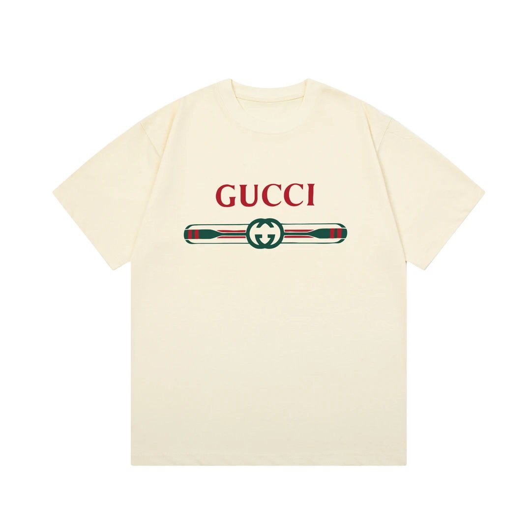 Gucci T-shirt Color-Block Belt with Letter Print logo round Neck Short Sleeve25ss New pure cotton T Unisex T-Shirt OS Loose Fit Base Shirt Top Half Sleeve T-Shirt