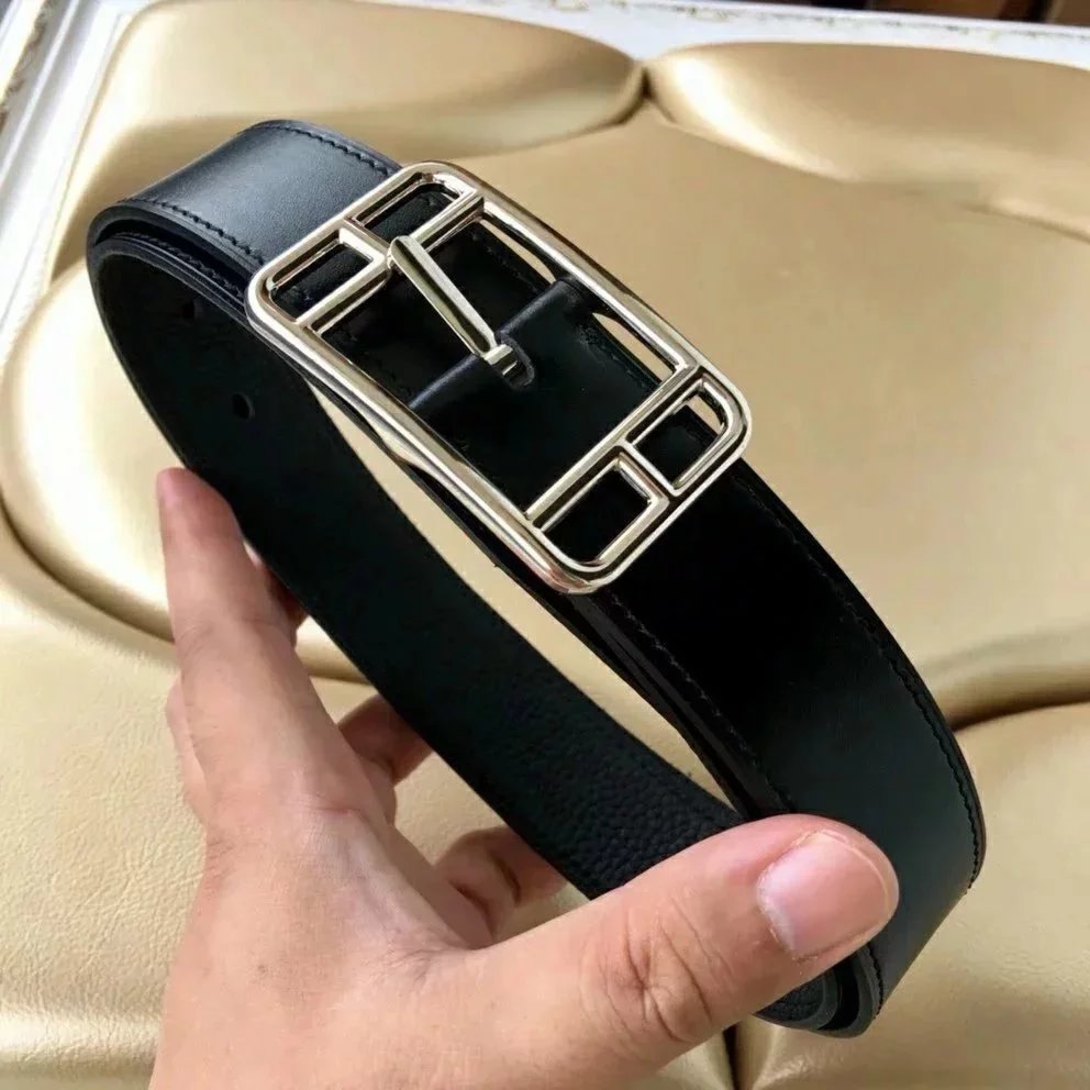 Hermes Belt Top version High Quality3.2cm Leather Belt Men's and Women's Leather Business Casual Pin Buckle Versatile Belt