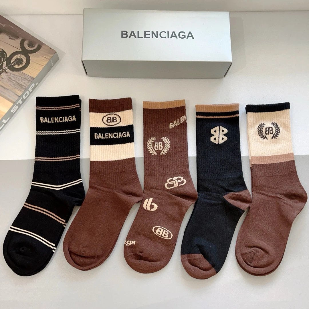 Balenciaga Sock 【a Box5Double】Classic Letters logo Breathable and Stylish Pure Cotton Knee-High Socks25ss New Cotton Socks Spring Summer Autumn Sports Casual Versatile Business Thin Deodorant Sweat-Absorbing