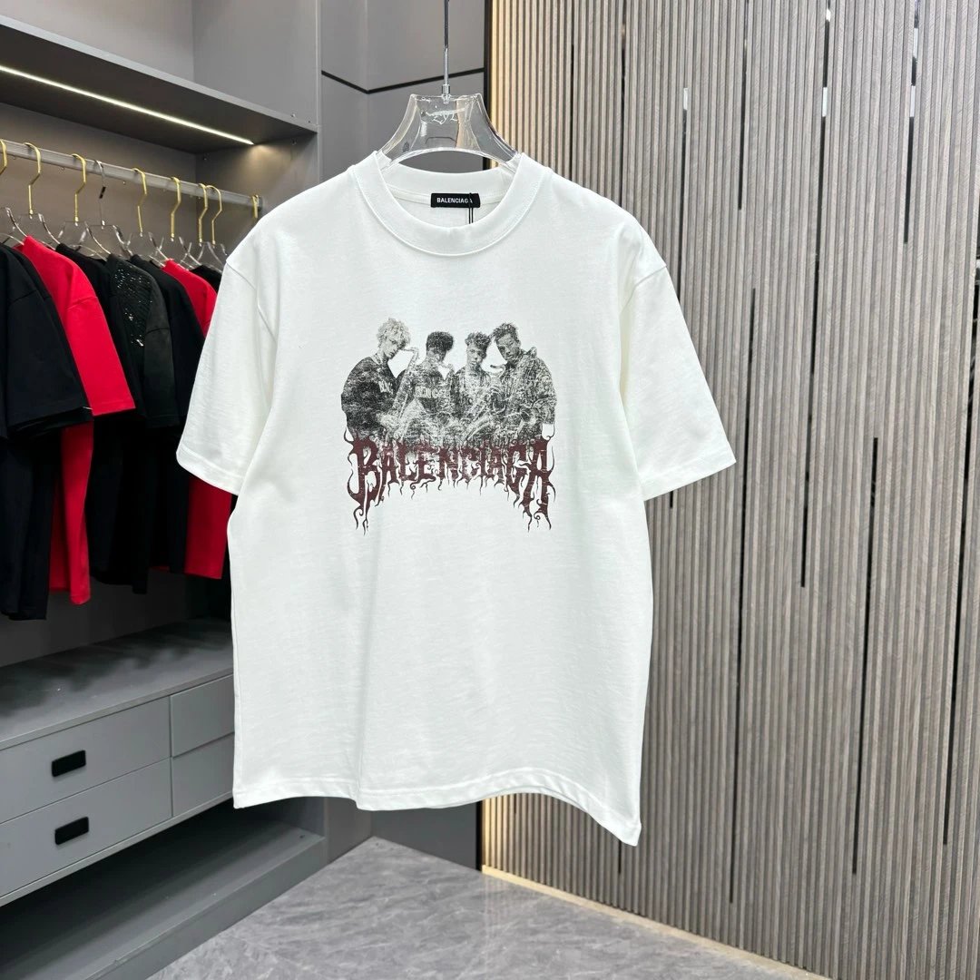 Balenciaga T-shirt Front Chest Printed Character Spray Painting Logo Logo Crew Neck Short Sleeve25ss New Pure Cotton Unisex Style T T-shirt OS Loose Fit Base Shirt Top Half Sleeve T-Shirt