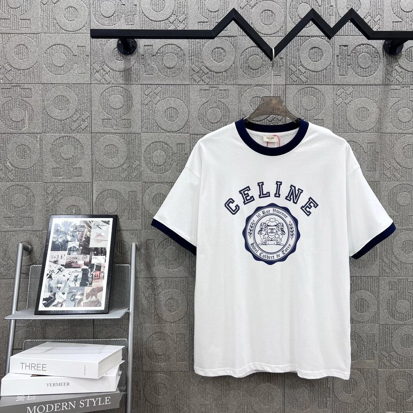 Celine T-shirt Chest Triumphal Arch Letter Print logo round Neck Short Sleeve25ss New Pure Cotton Unisex Style T T-shirt OS Loose Fit Base Shirt Top Half Sleeve T-Shirt