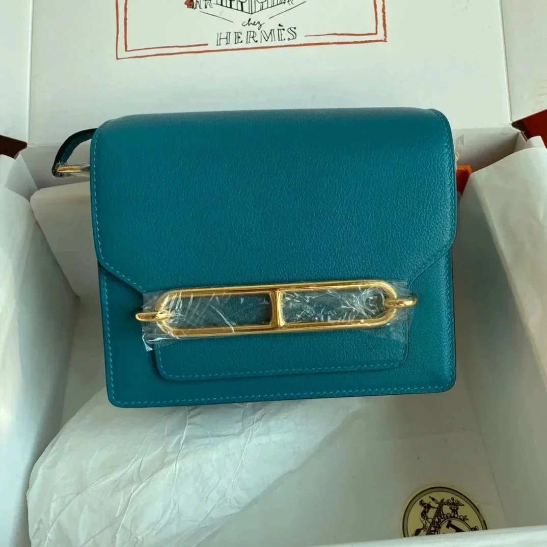 Hermes women's bag Top version Customized Real Shot Small Square Bag Pig Nose Bags Roulis19CMevercolor Leather Pig-Shaped Bun Gold Buckle Silver Buckle Flap Shoulder Messenger Bag Yang Mi Same Style Women Bag