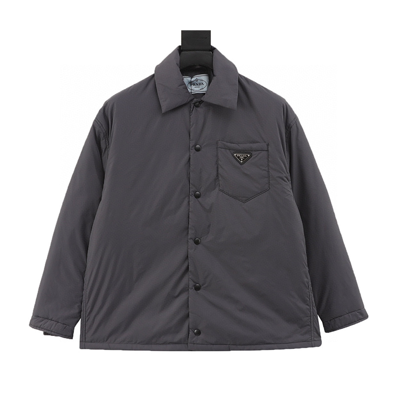 PRADA Jackets Triangle Mark Nylon Base Cotton Coat Jacket Same Style for Men and Women