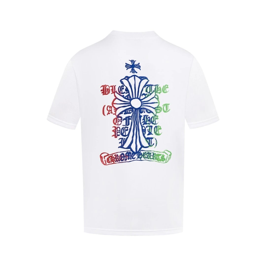 Chrome Hearts T-shirt Colorful Sanskrit Script Print logo round Neck Short Sleeve25ss New pure cotton T Unisex T-Shirt OS Drop Shoulder Loose Fit Base Shirt Top T-Shirt Short Sleeve