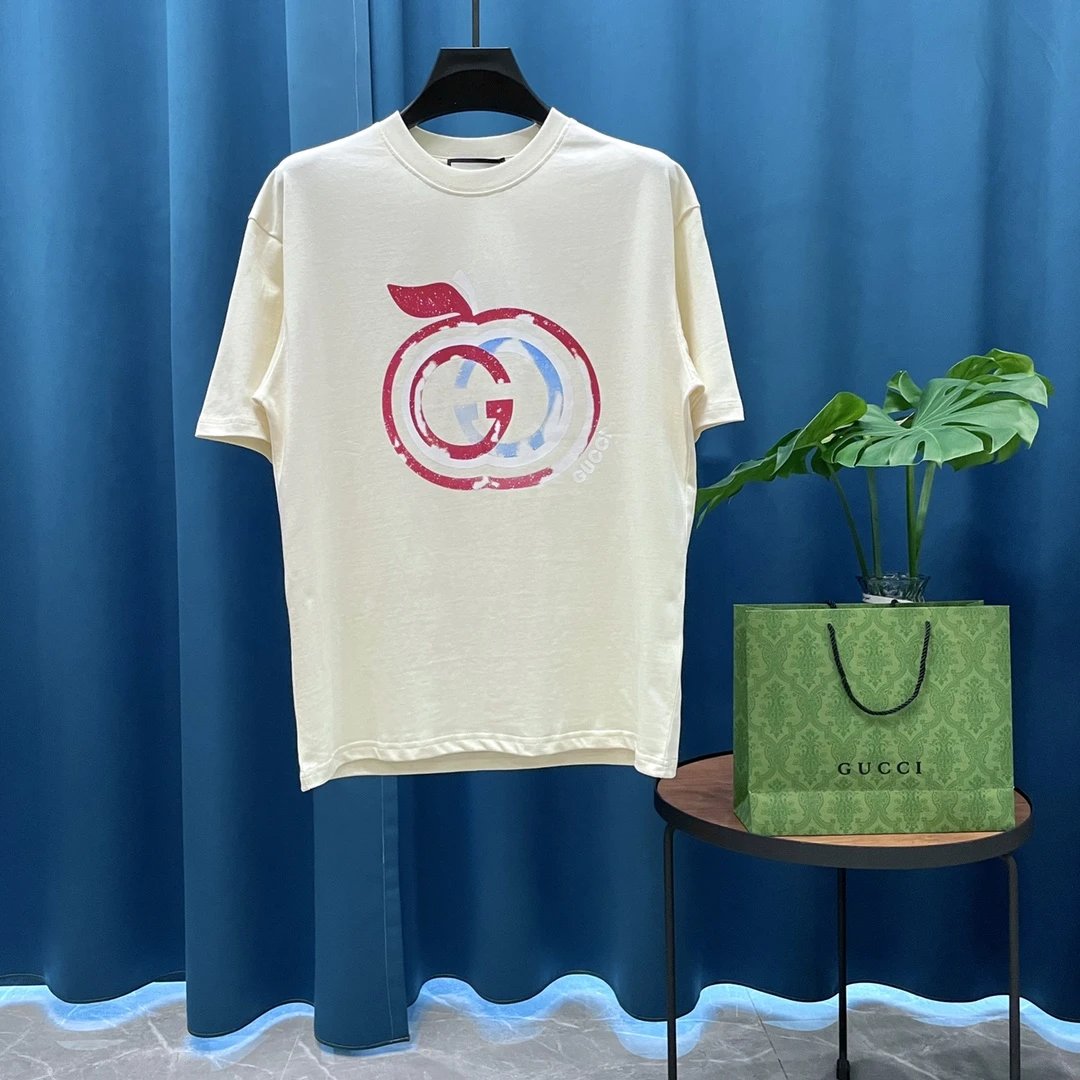 Gucci T-shirt Printing logo Round Neck Short Sleeve Top25ss New Pure Cotton Unisex Style T T-shirt OS Loose Fit Base Shirt Casual Top Short Sleeve T-Shirt