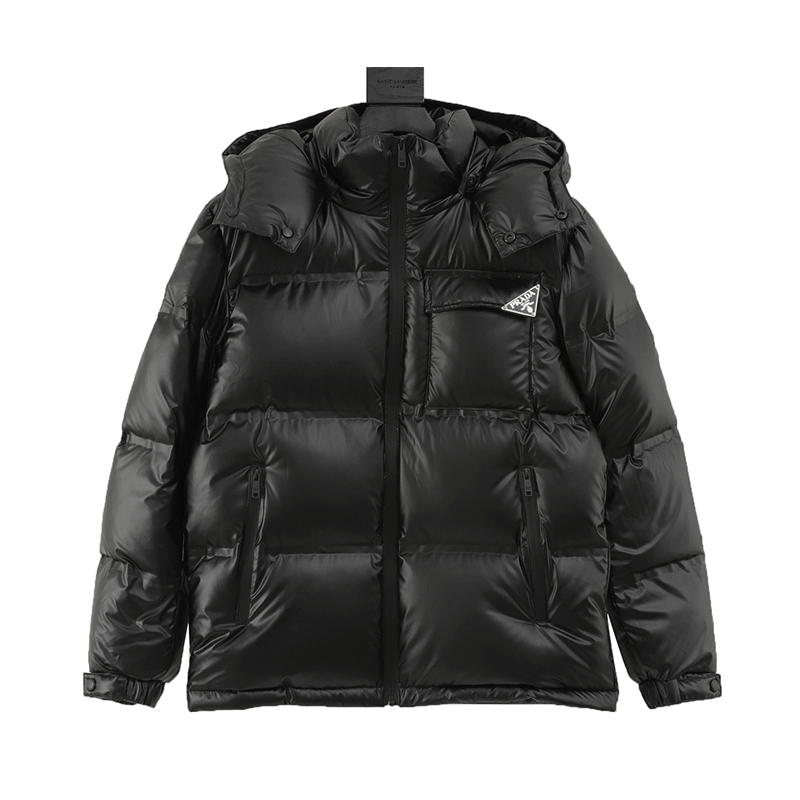 PRADA Down jacket Classic Triangle Mark Hat Removable down Jacket Men and Women Same Style