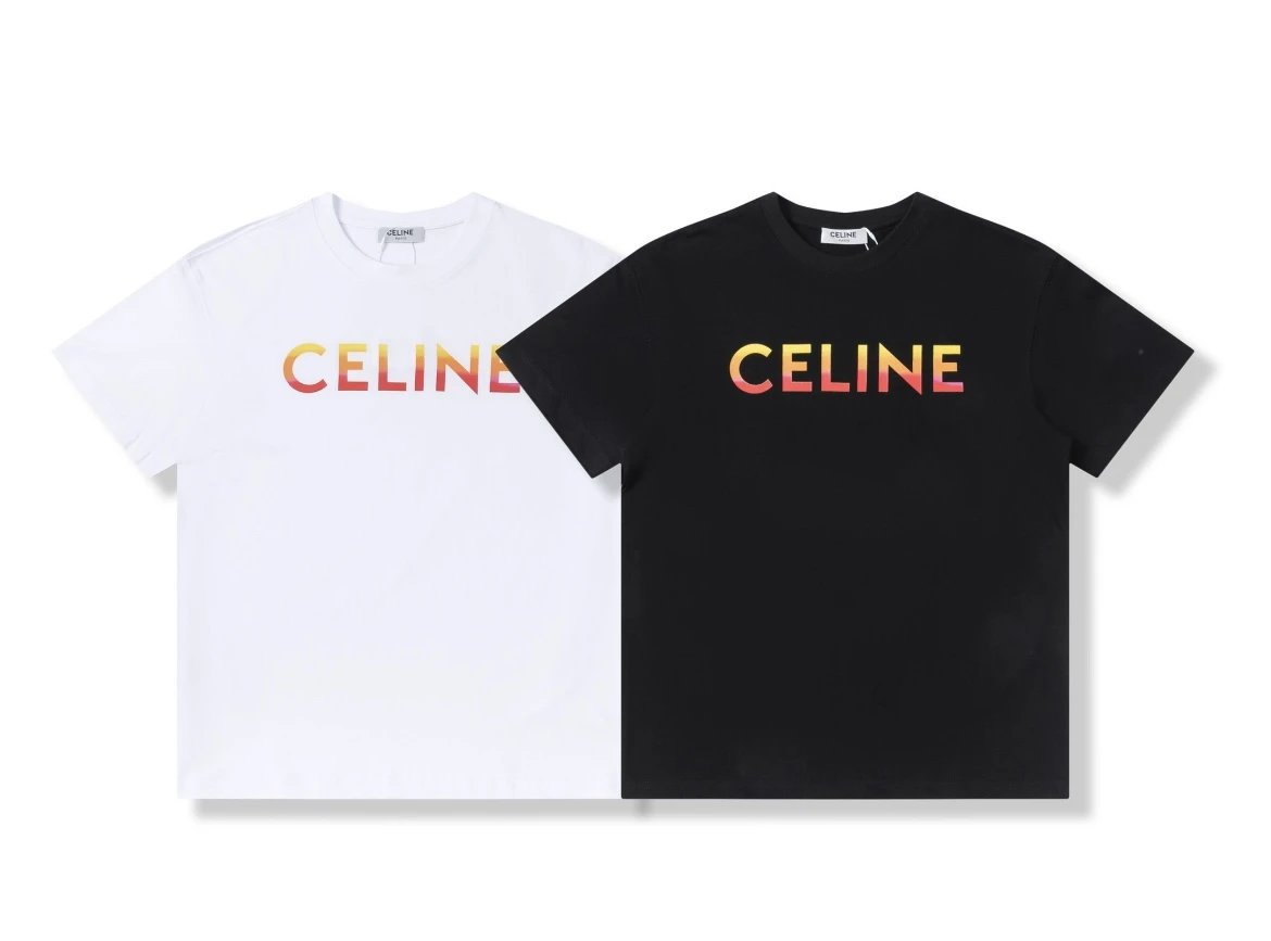 Celine T-shirt Colorful Letter Print on the Chest logo round Neck Short Sleeve25ss New Pure Cotton Unisex Style T Casual T-Shirt Base Layer Shirt OS Loose Fit Half Sleeve Top Plus Size