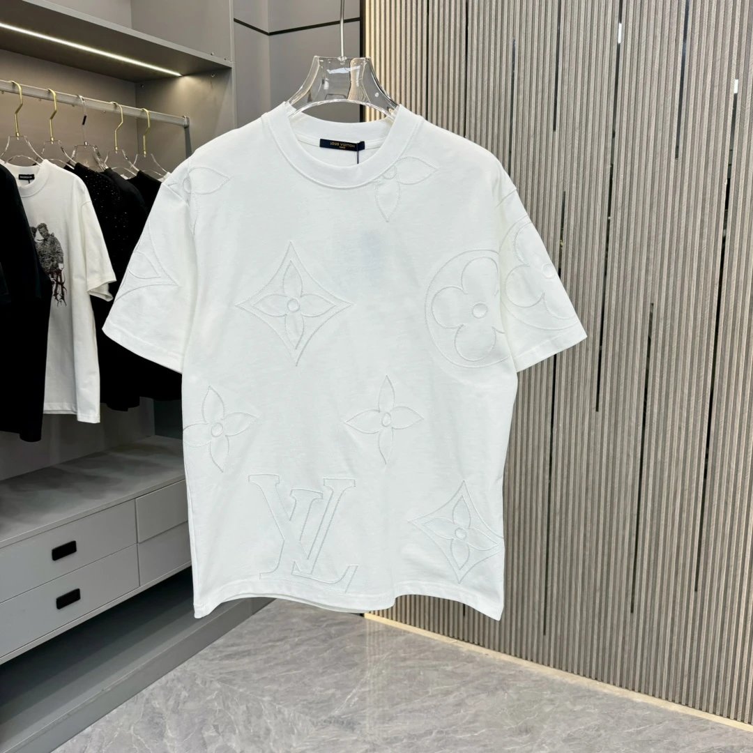 Louis Vuitton LV T-shirt Allover Hollow Floral Pattern logo round Neck Short Sleeve25ss New Pure Cotton Unisex Style T T-shirt OS Loose Fit Base Shirt Half Sleeve T-Shirt Top Half Sleeve