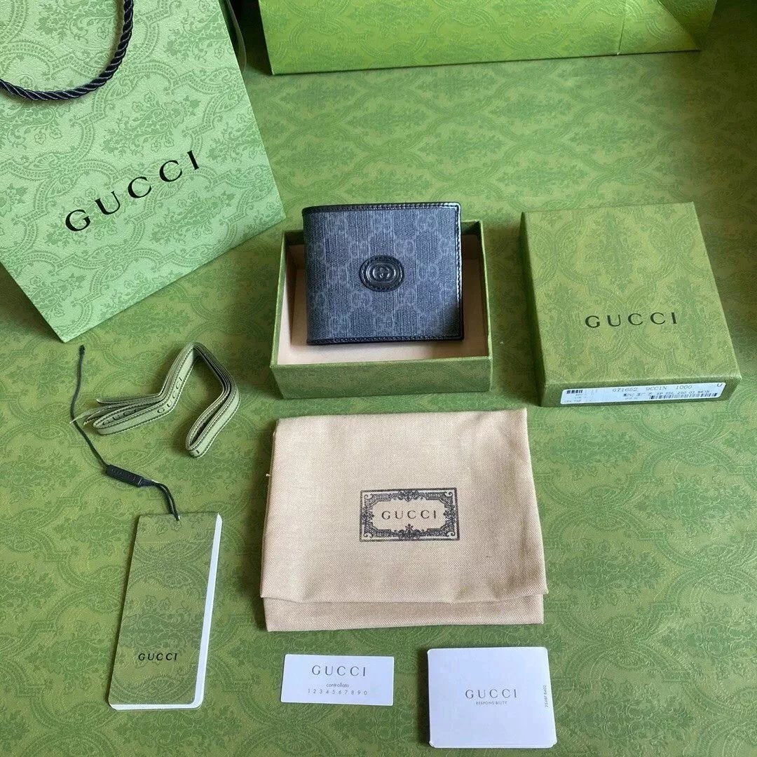 Gucci Wallet Top version 2022New Series Short Wallet Short Wallet Black/pvc Model:671652