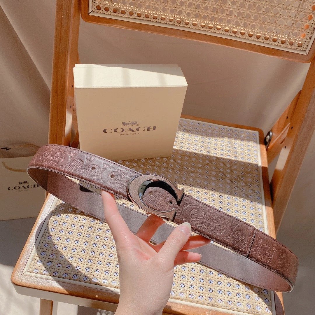 COACH Belt Top version Belt Genuine Cattlehide Leather Surface Belt Men's Pure Cowhide Belt Belt Men's Business Casual Belt Belt Men's High-End Belt3.8