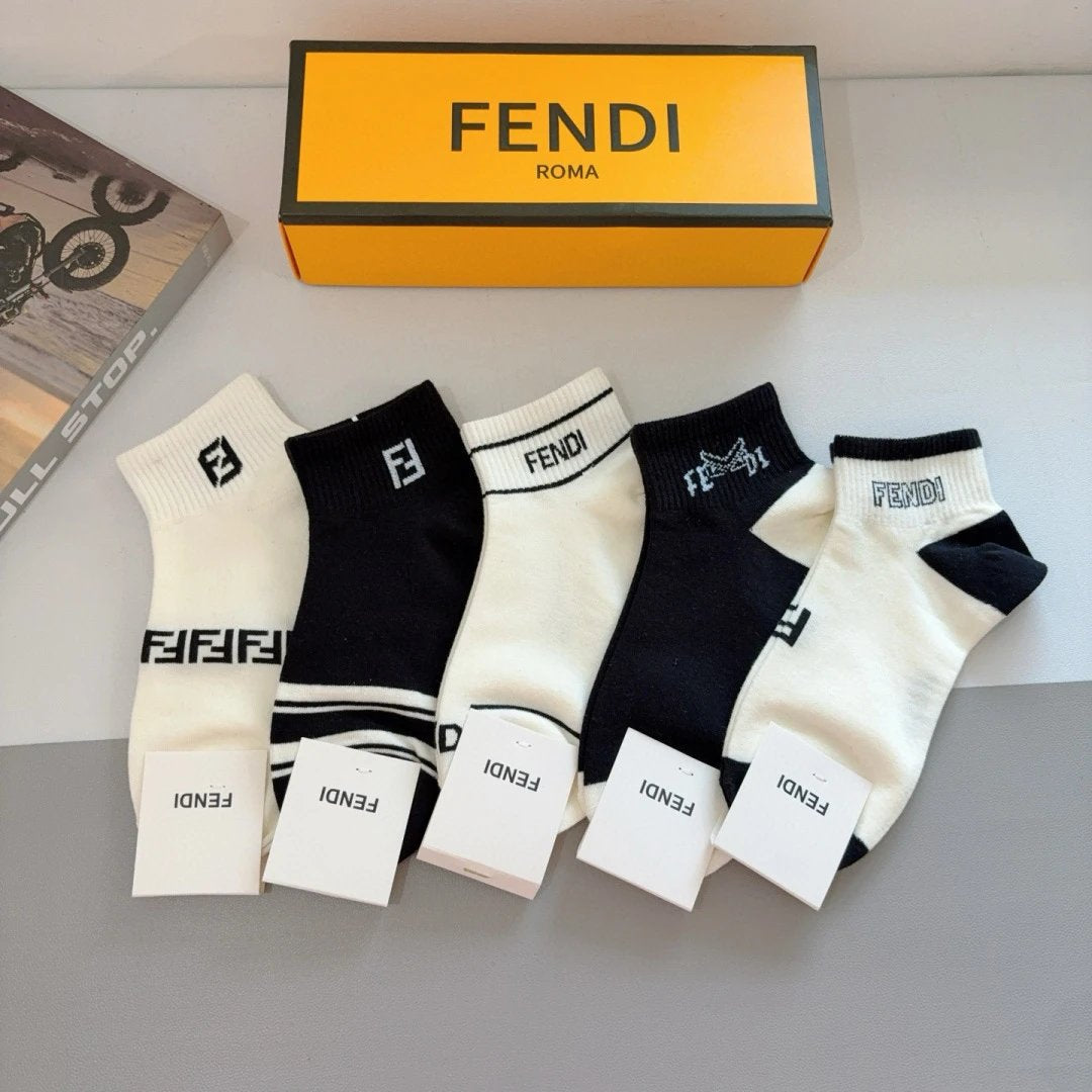 Fendi Sock 【a Box5Double】Classic Pair F Letters logo Breathable Fashion25ss New Short Cotton Socks Spring Summer Autumn Thin Business Deodorant Sweat-Absorbing Sports Casual Versatile