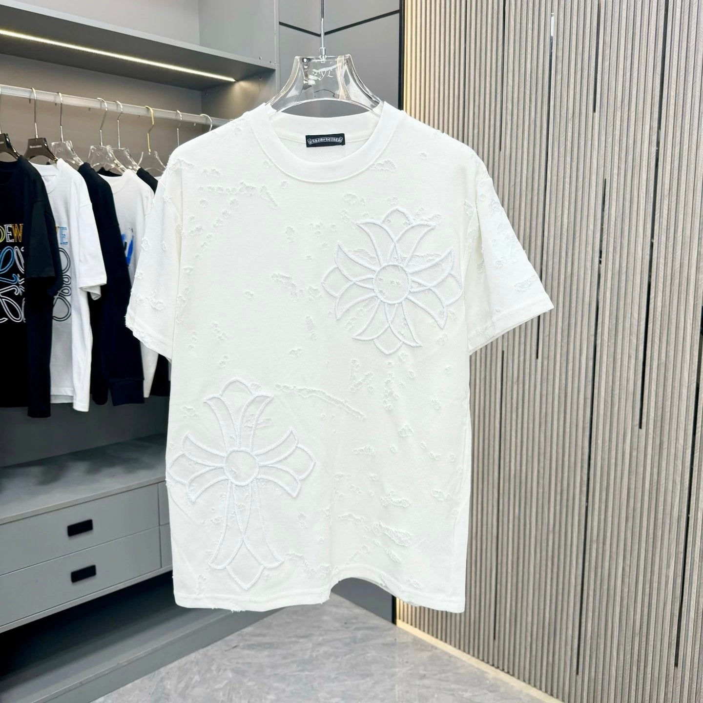 Chrome Hearts T-shirt Front and back hollow embroidery logo round Neck Short Sleeve25ss New Pure Cotton Unisex Style T T-shirt OS Loose Fit Base Shirt Top Half Sleeve T-Shirt
