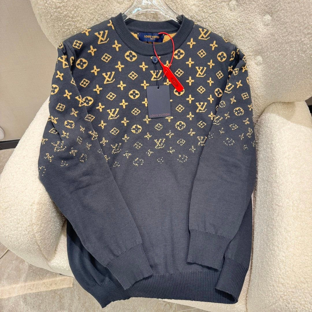 Louis Vuitton LV Sweater Gradient Crew Neck Sweater Long Sleeve Pullover Thickened Lazy Style OS Loose Fit Casual Jacket for Men and Women, Versatile Inner Layer