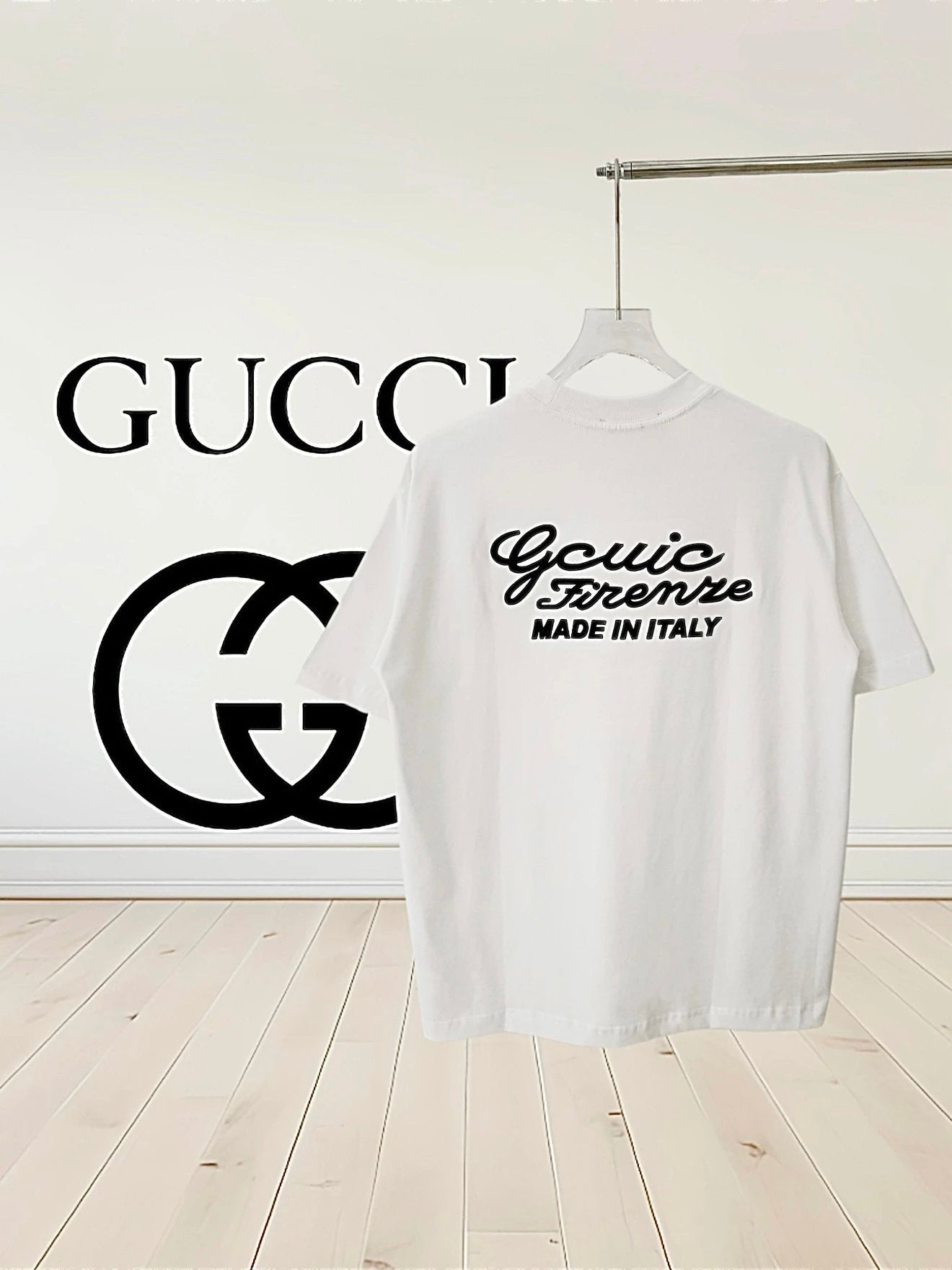 Gucci T-shirt Thick Glue Signature logo round Neck Short Sleeve25ss New Pure Cotton Unisex Style T Casual T-Shirt Base Layer Shirt OS Loose design