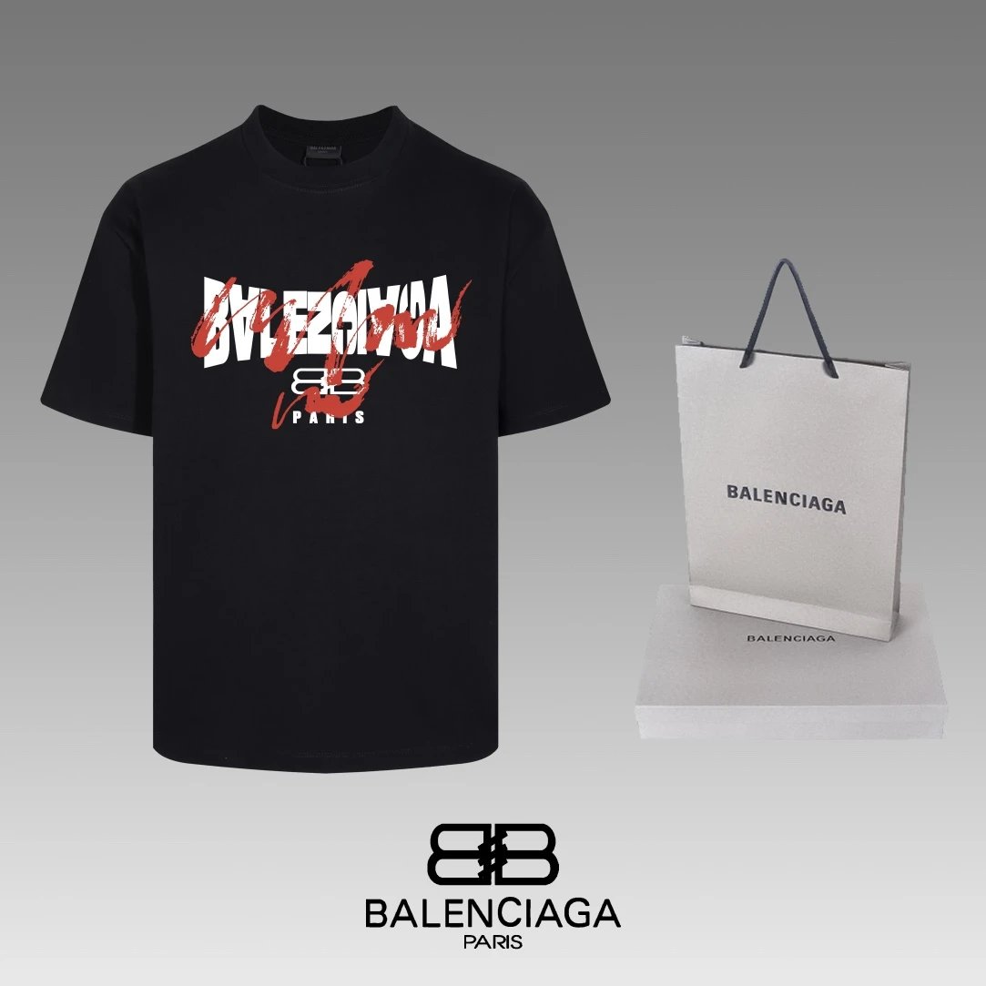 Balenciaga T-shirt Chest Letter Pattern Print logo round Neck Short Sleeve25ss New pure cotton T Unisex T-Shirt OS Drop Shoulder Loose Fit Base Shirt Top T-Shirt Short Sleeve