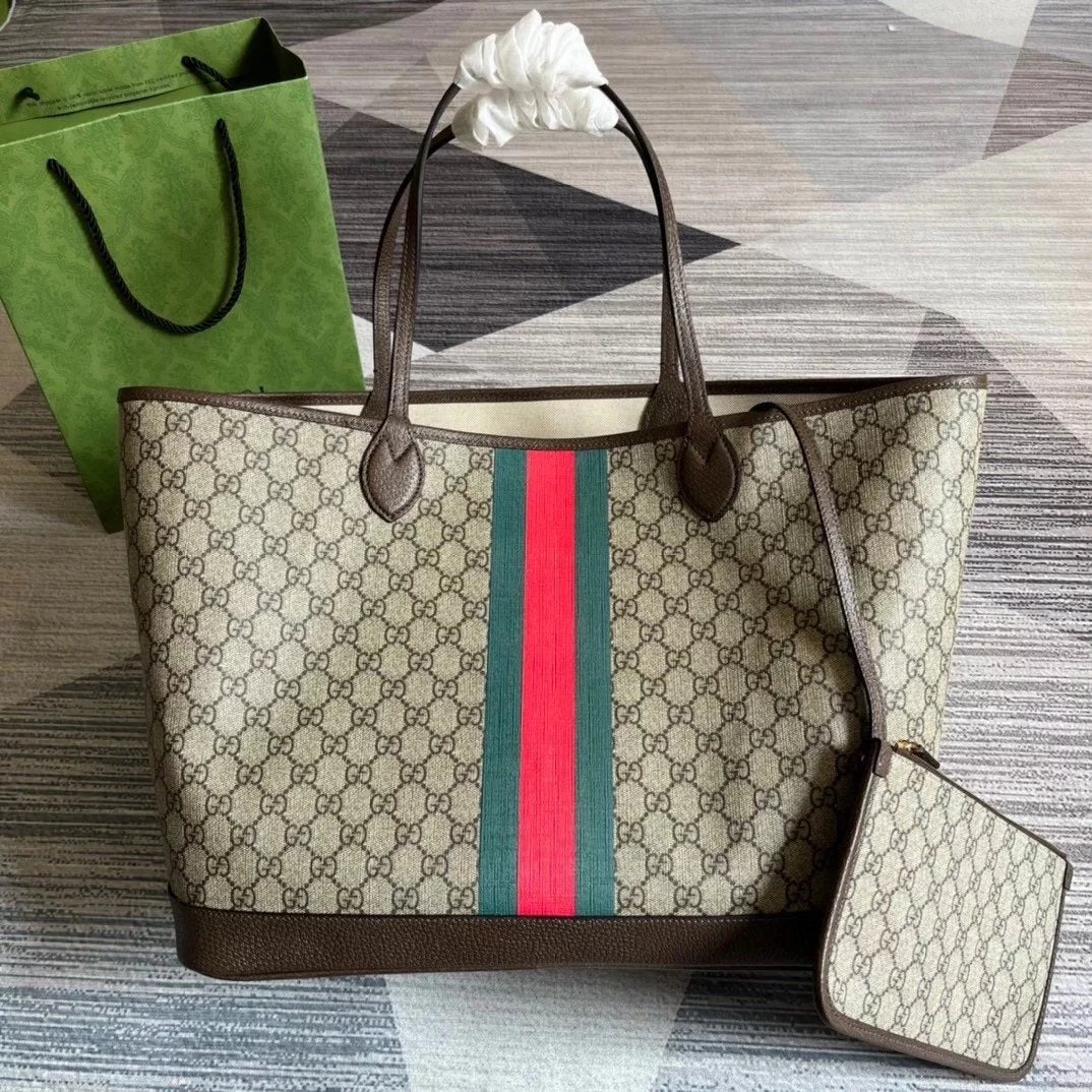 Gucci Women's Bag Top version 【**Original Factory】2023New Ophidia Series Double G Tote Bag Shopping Bag Large Small Size Vegetable Basket Bag Mummy Bag Mother and Child Bag Casual Backpack Handbag Women's Bag726762、726755