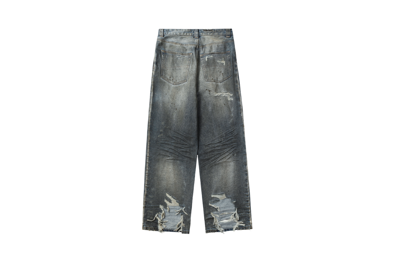 Balenciaga Jeans Hidden Distressed Dyed Stained Straight Washed Blue Jeans Autumn Winter New Unisex Loose Casual Wide Leg High Waist Pants