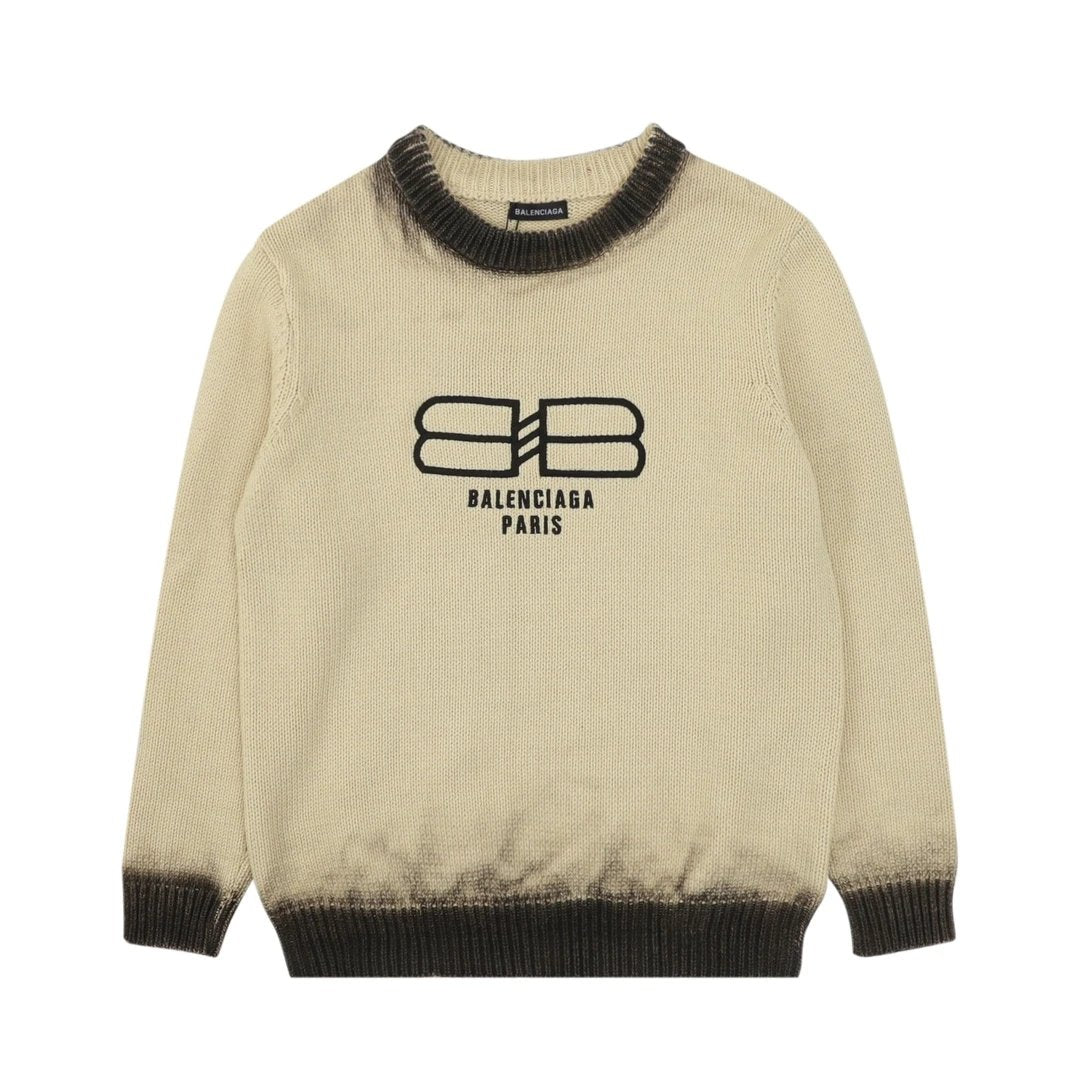 Balenciaga Sweater Tie-Dye Lock Knit Crew Neck Sweater Long Sleeve Pullover Thickened Lazy Style OS Loose Fit Jacket Unisex Same Style Inner Versatile Casual Top