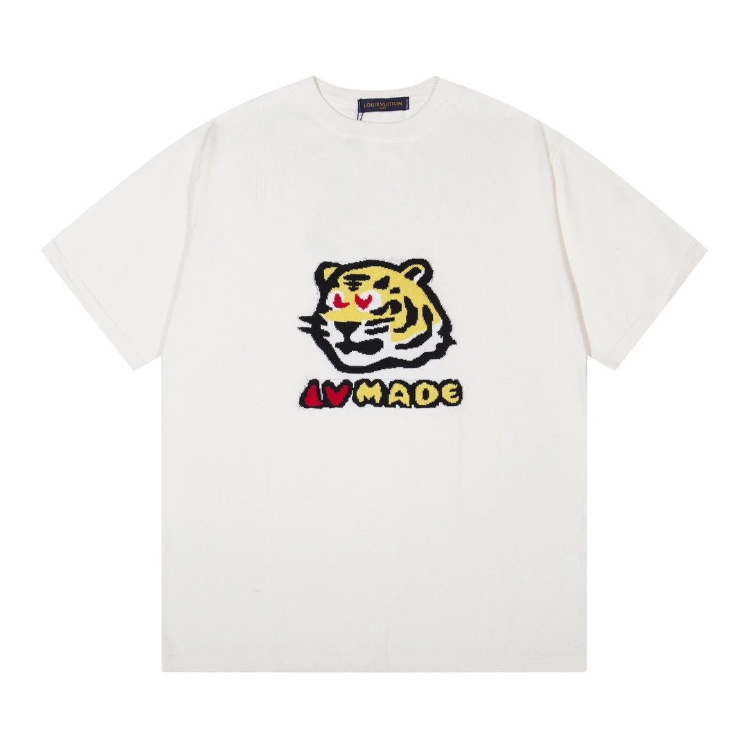 Louis Vuitton LV T-shirt Tiger Head Knit on Chest logo round Neck Short Sleeve25ss New Pure Cotton Unisex Style T T-shirt OS Loose Fit Base Shirt Top Half Sleeve T-Shirt