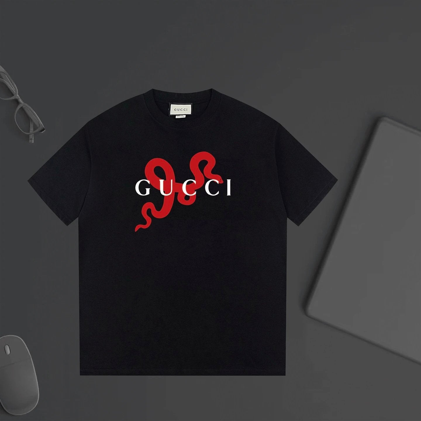 Gucci T-shirt Limited Edition Snake Year Letter Print on Chest logo round Neck Short Sleeve25ss New Pure Cotton Unisex Style T Casual T-Shirt Base Layer Shirt OS Loose Fit Half Sleeve Top Plus Size