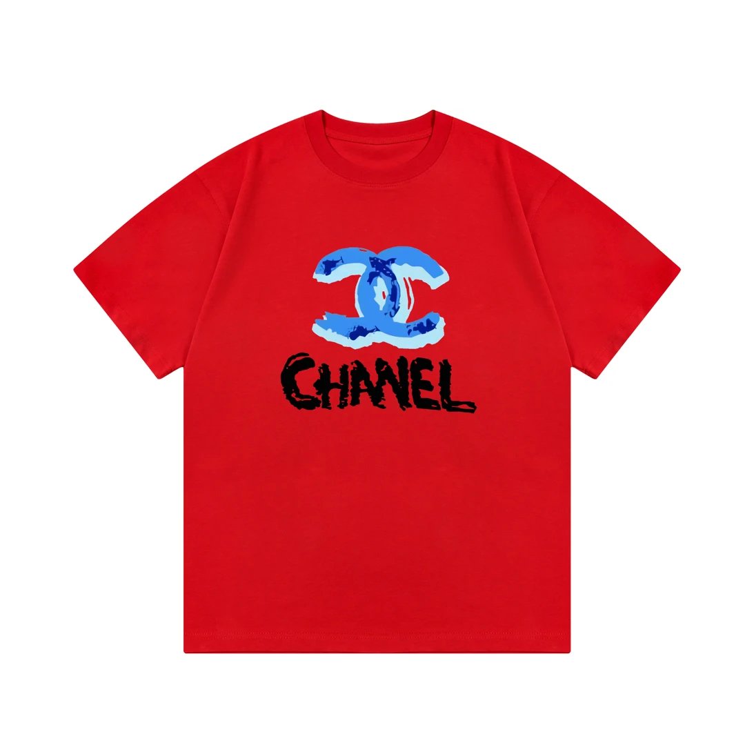 Chanel T-shirt Colorful Graffiti Letter Direct Print Logo round Neck Short Sleeve25ss New Pure Cotton Unisex Style T T-shirt OS Loose Fit Base Shirt Top Half Sleeve T-Shirt