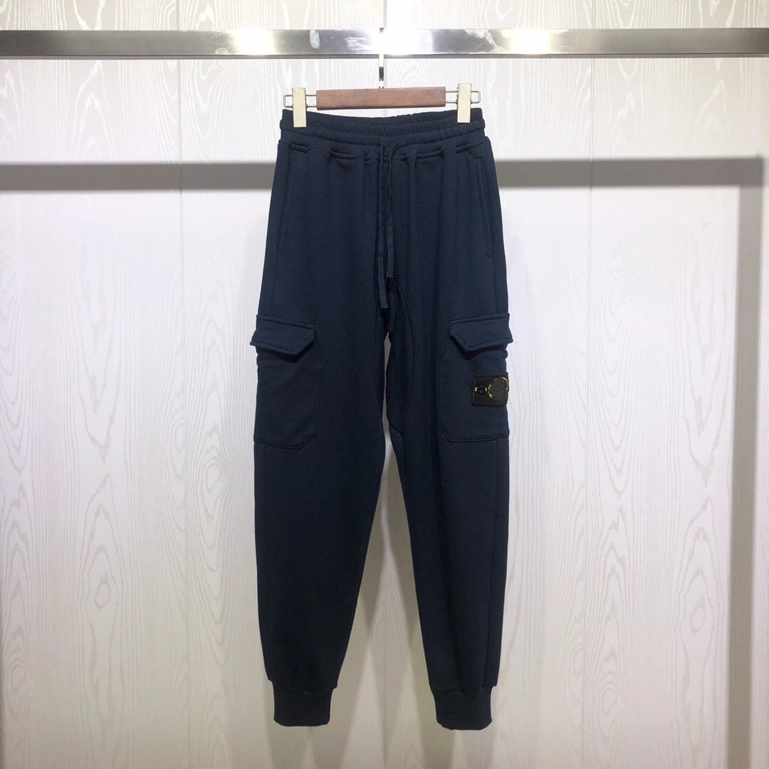 Stone Island Sweatpants Spring and Autumn New European and American Fashion Brand Side Seam Label Double Pocket Terry Drawstring Sweatpants Men and Women Same Style Loose Solid Color Casual Pants