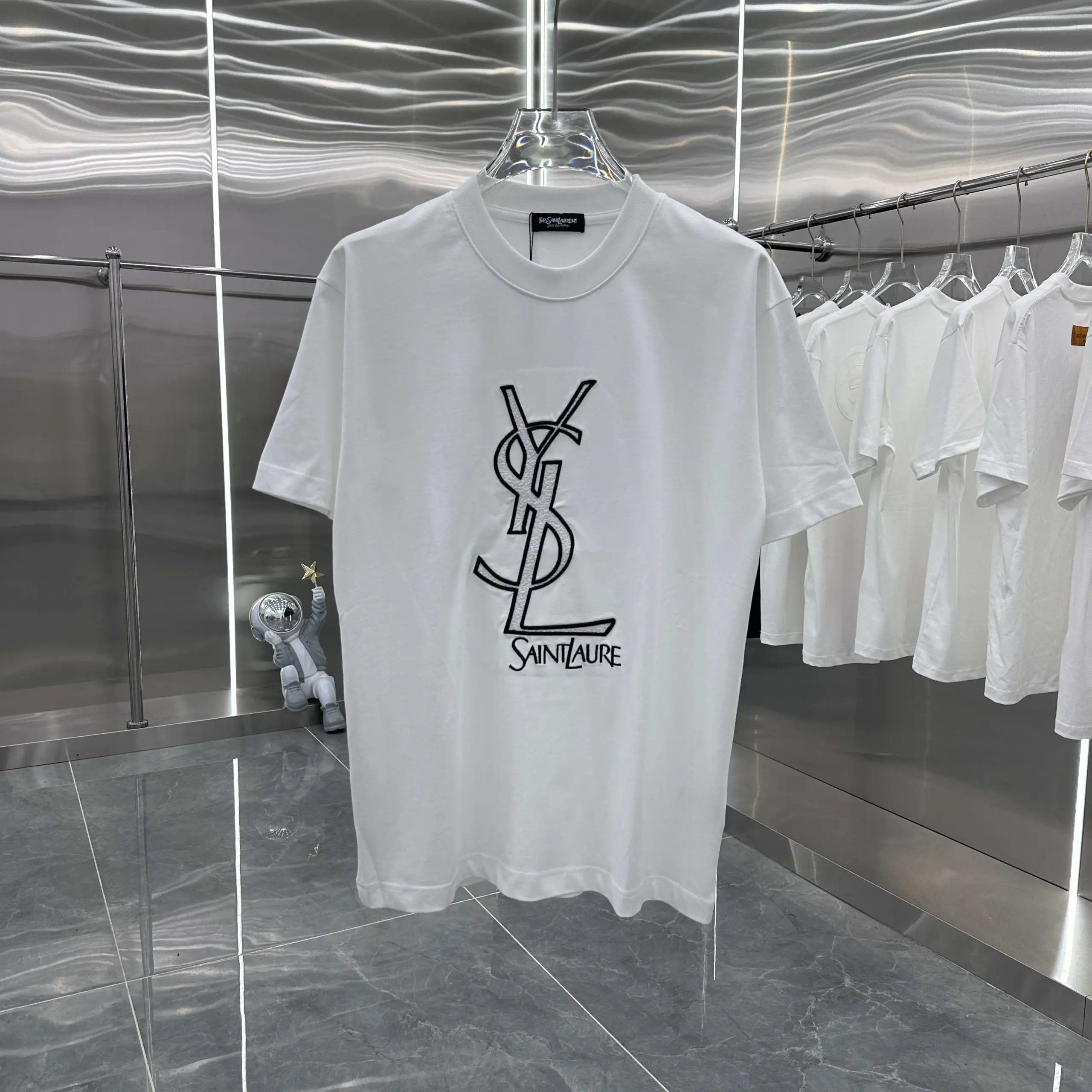 YSL T-shirt Chest Letter Embroidery logo round Neck Short Sleeve25ss New pure cotton T Unisex T-Shirt OS Loose Fit Base Shirt Top Half Sleeve T-Shirt