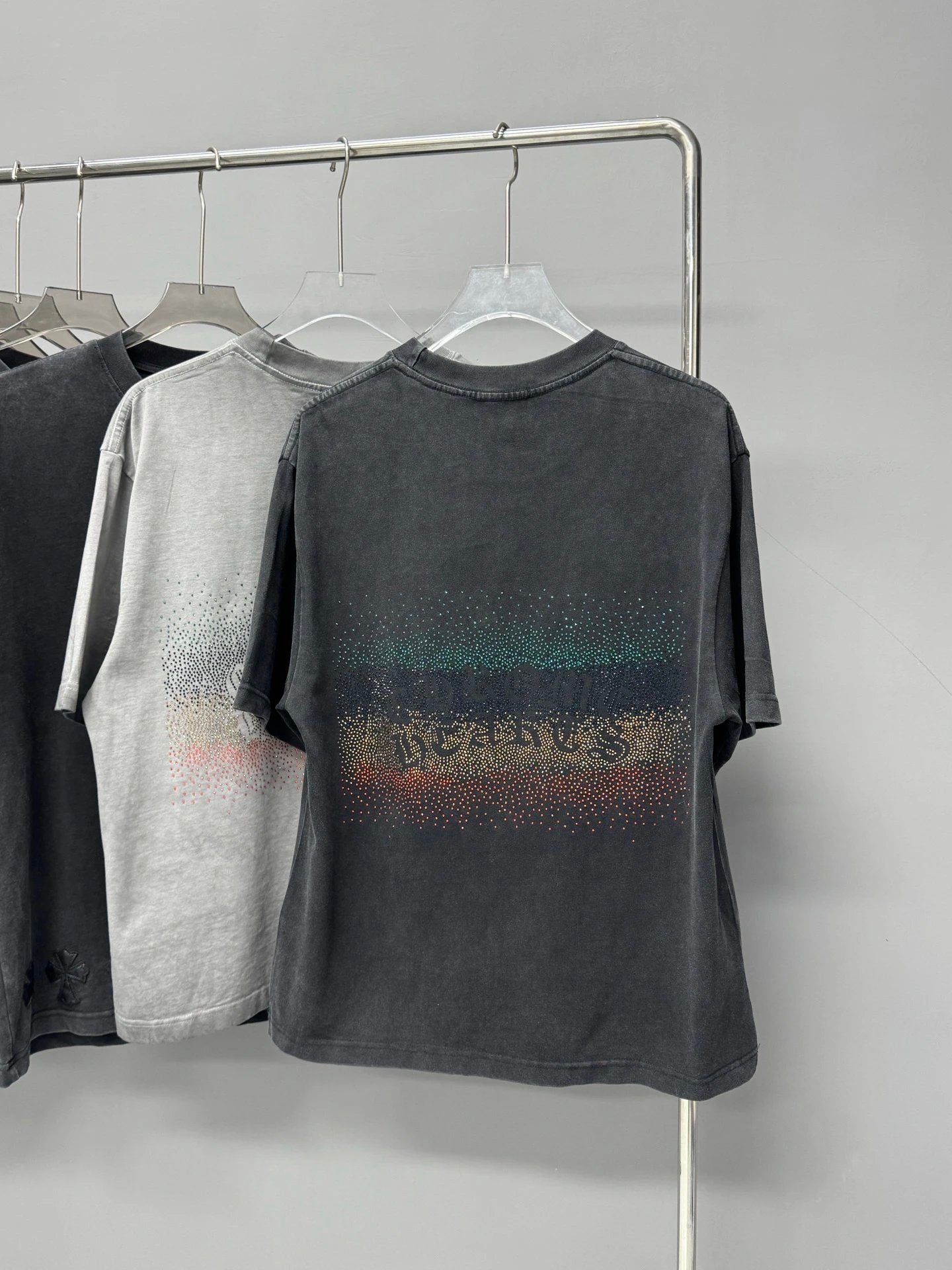 Chrome Hearts T-shirt Heavy Craft Vintage Rainbow Rhinestone logo round Neck Short Sleeve25ss New pure cotton T Unisex T-Shirt OS Loose Fit Base Shirt Top Half Sleeve T-Shirt