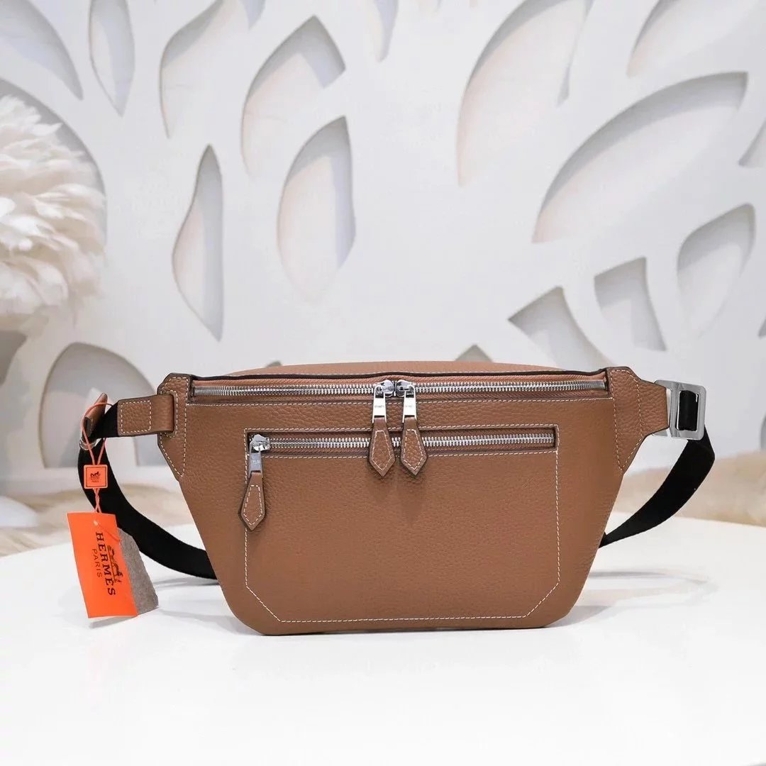 Hermes men's bag Top version Latest Men's Women's Chest Bag Men's Bag Imported Original Calfskin Leather Soft Feel Awesome High-End Hardware Zipper Head Exquisite Workmanship Details Waist Bag Front Decoration with Double Zipper Pocket Fashion Casual High