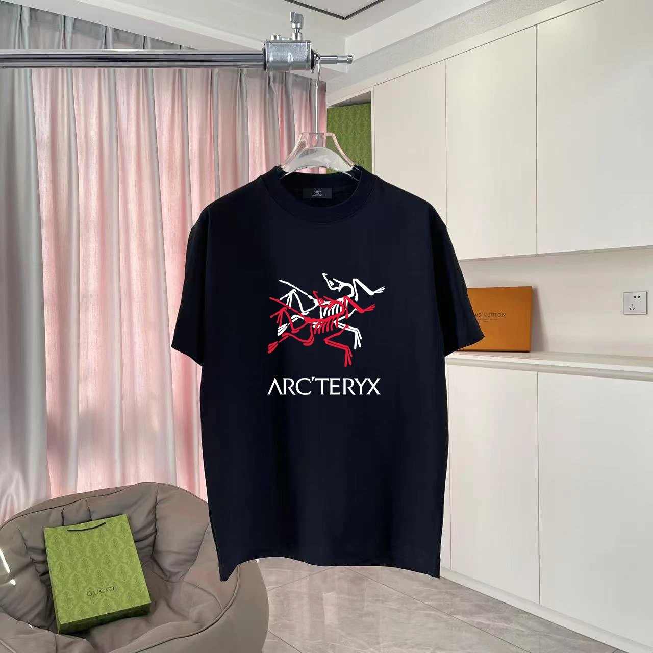 Arc'teryx T-shirt Chest Dual Color Overlapping Skeleton Print logo round Neck Short Sleeve25ss New pure cotton T Unisex T-Shirt OS Loose Fit Base Shirt Top Half Sleeve T-Shirt