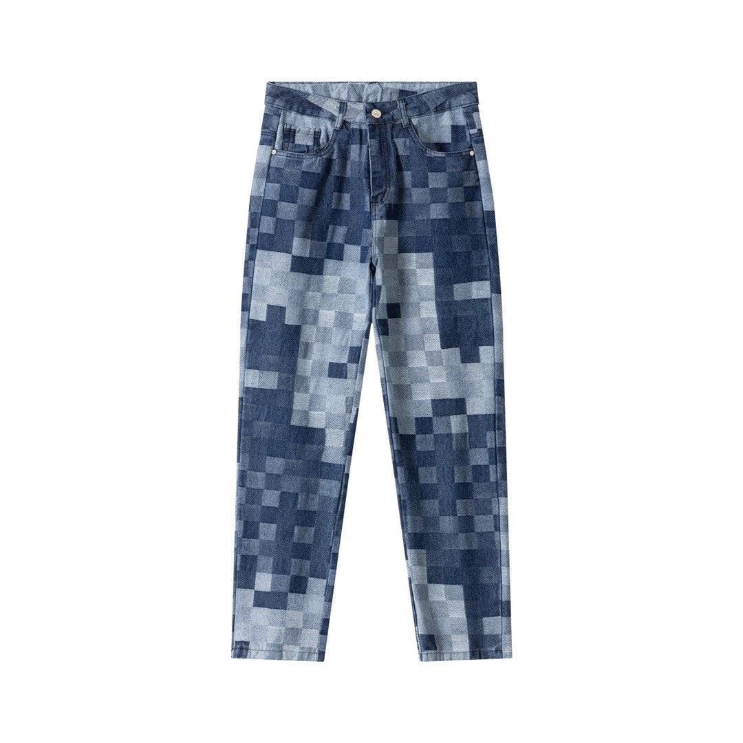Louis Vuitton LV Jeans Mosaic Denim Jeans Autumn Winter New Unisex Loose Casual Wide Leg High Waist Pants