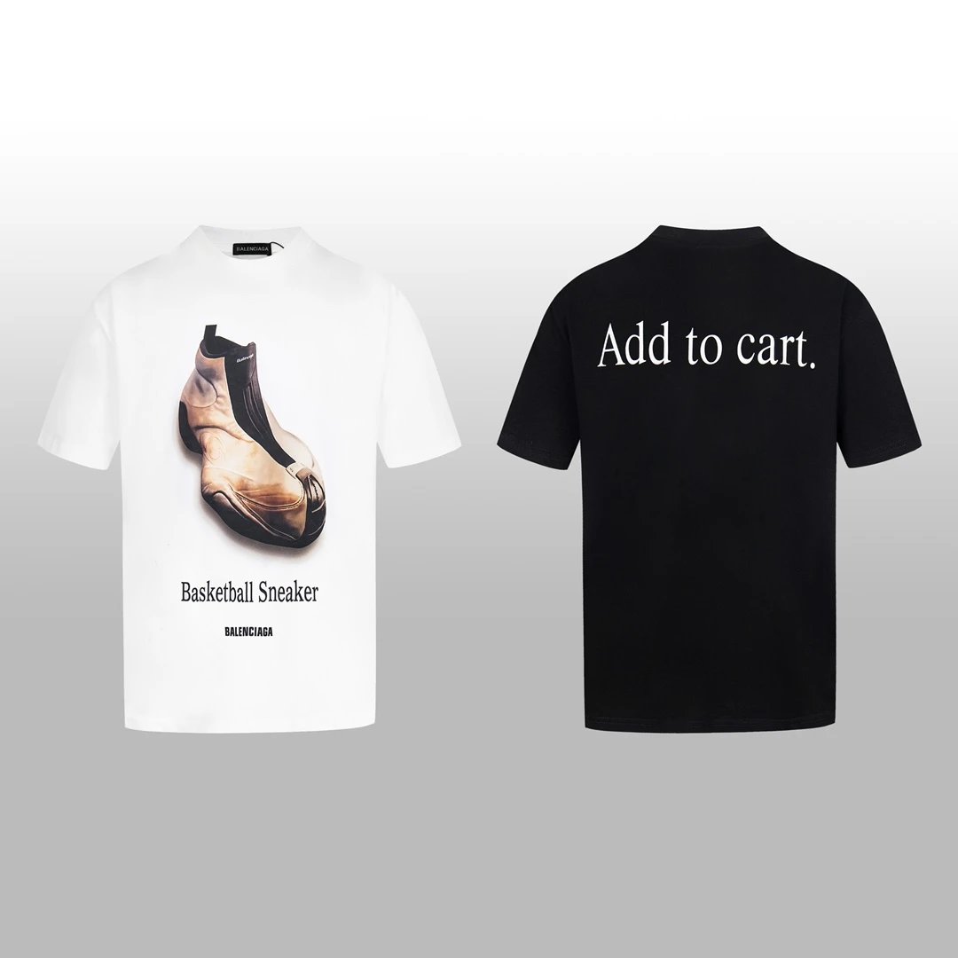 Balenciaga T-shirt Chest Shoe Pattern Print logo round Neck Short Sleeve25ss New Pure Cotton Unisex Style T Casual T-Shirt Base Layer Shirt OS Loose Fit Half Sleeve Top Plus Size