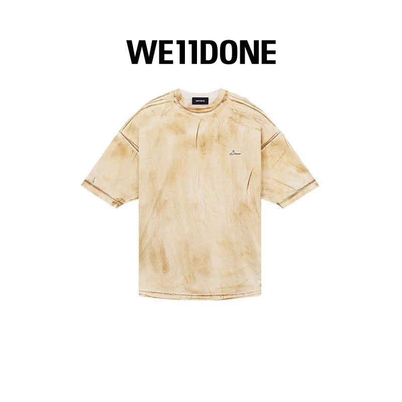 We11done T-shirt Top Version Neutral Men and Women Same Style Classic New Distressed Retro LOGO Washed Short Sleeve T T-shirt