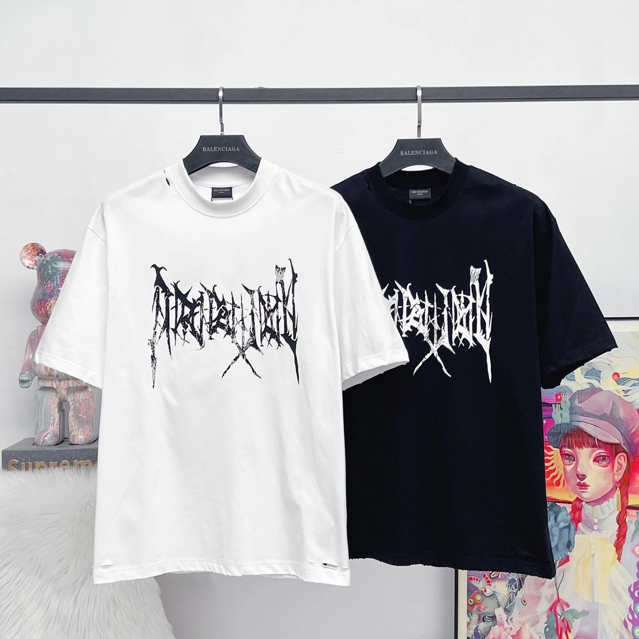 Balenciaga T-shirt Gothic LOGO Vintage Logo Crew Neck Short Sleeve25ss New pure cotton T Unisex T-Shirt OS Loose Fit Base Shirt Top T-Shirt Short Sleeve