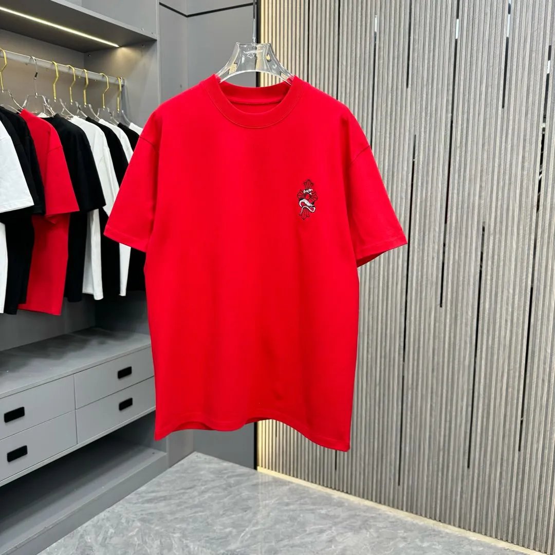 Chrome Hearts T-shirt Back Snake Embroidery logo round Neck Short Sleeve25ss New Pure Cotton Unisex Style T T-shirt OS Loose Fit Base Shirt Top Half Sleeve T-Shirt
