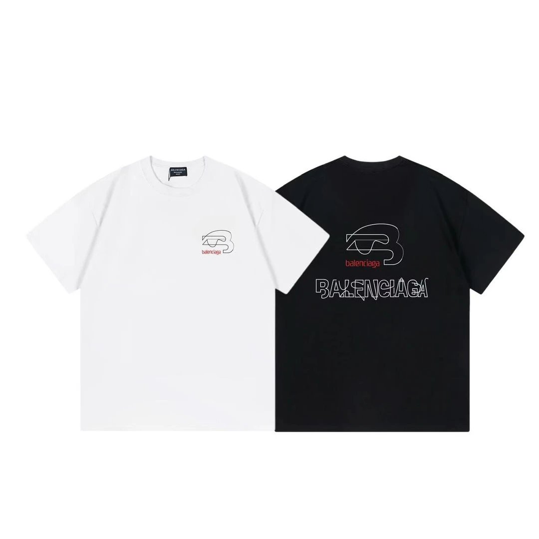 Balenciaga T-shirt Line Drawing Letters logo round Neck Short Sleeve25ss New pure cotton T Unisex T-Shirt OS Loose Fit Base Shirt Top Half Sleeve T-Shirt