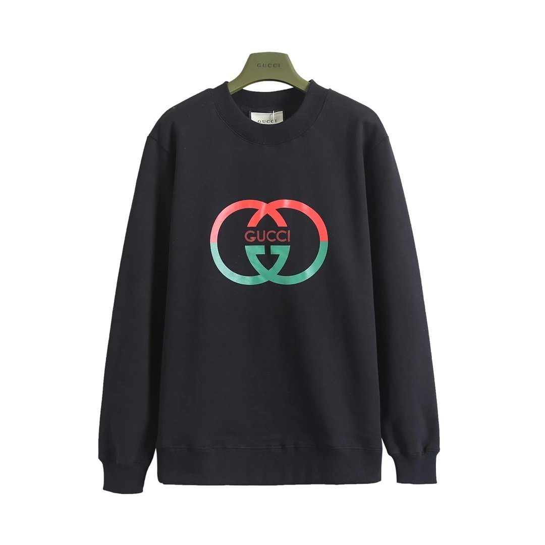 Gucci Hoodie Red and Green Double G Printed Crewneck Sweatshirt Pure Cotton Terry Pullover Top Sportswear os Unisex Style24ss Autumn and Winter New Products