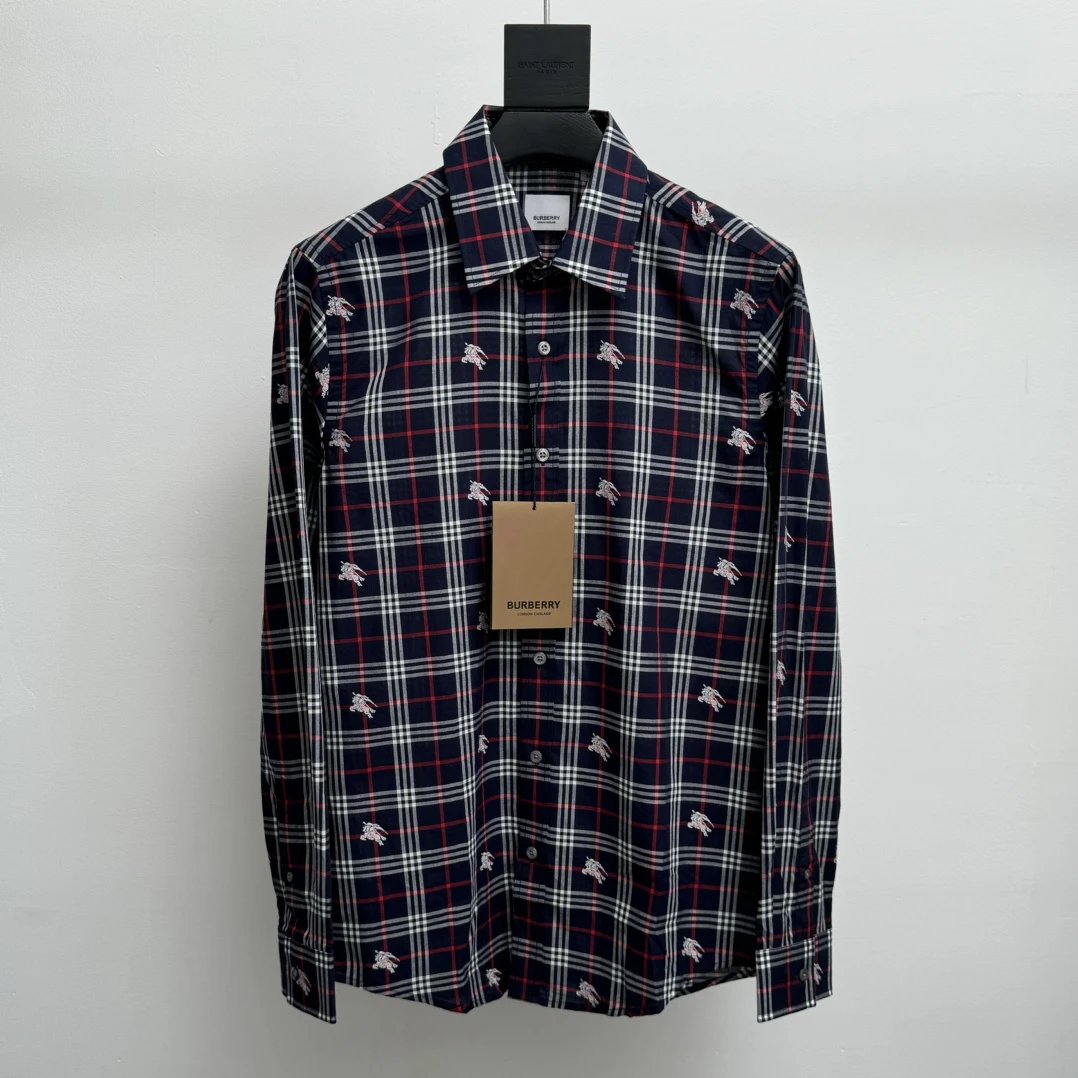 Burberry Shirt Classic Plaid Shirt Casual Loose Turn-down Collar Long Sleeve Shirt Unisex24ss Autumn and Winter New Products