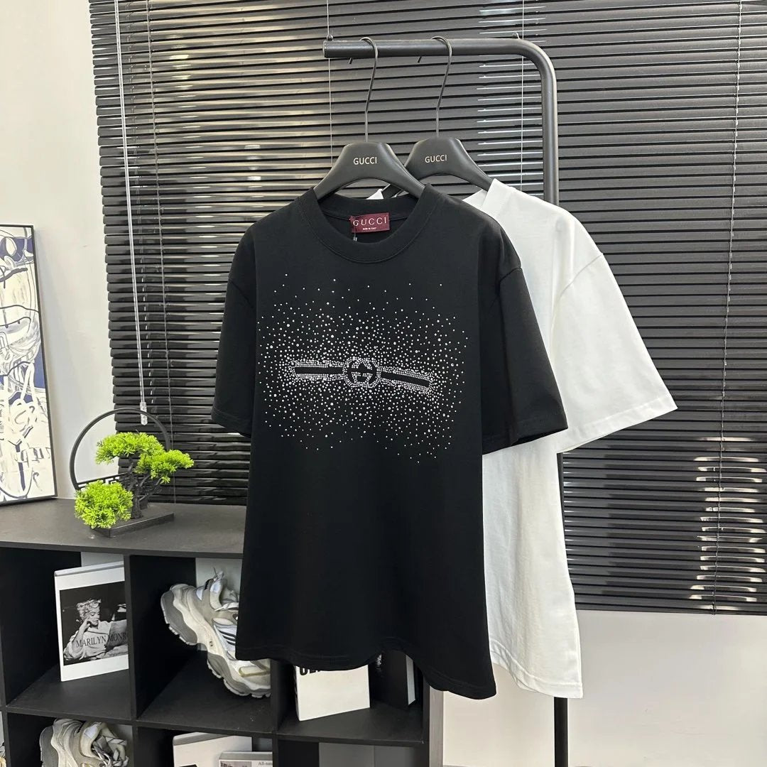 Gucci T-shirt Starry Hot Drilling logo round Neck Short Sleeve25ss New pure cotton T Unisex T-Shirt OS Loose Fit Base Shirt Top T-Shirt Short Sleeve