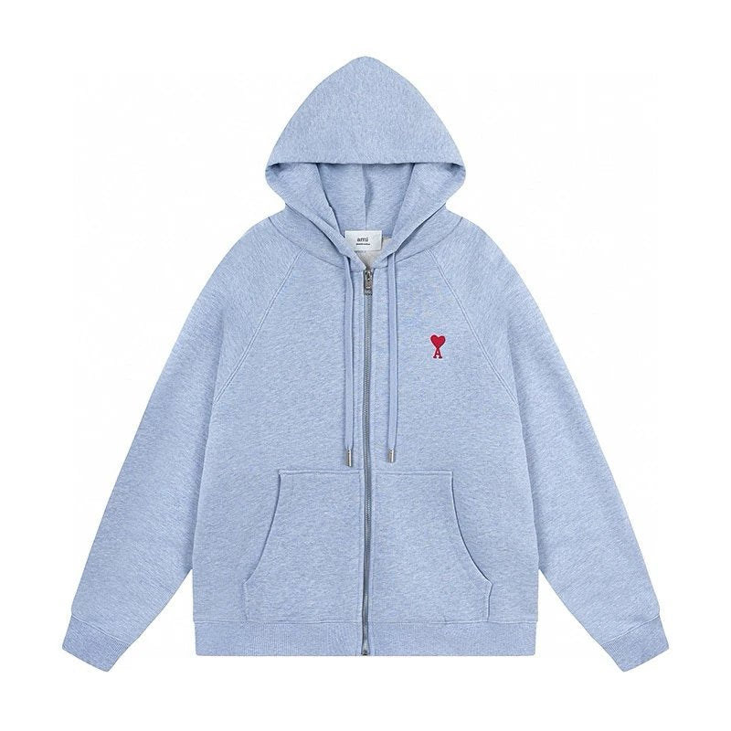 Ami Hoodie Top Version for Men and Women24Spring and Summer Red Love Cotton Leisure Hooded Zipper Sweatshirt