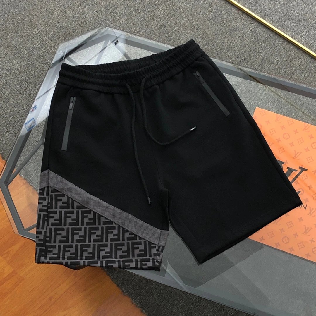 FENDl Shorts Front and Back Stitching Double F Jacquard logo Five-point Shorts25ss New Drawstring Casual Summer Pants5Two-in-One Casual Sweatpants for Men and Women, Pure Cotton Joggers