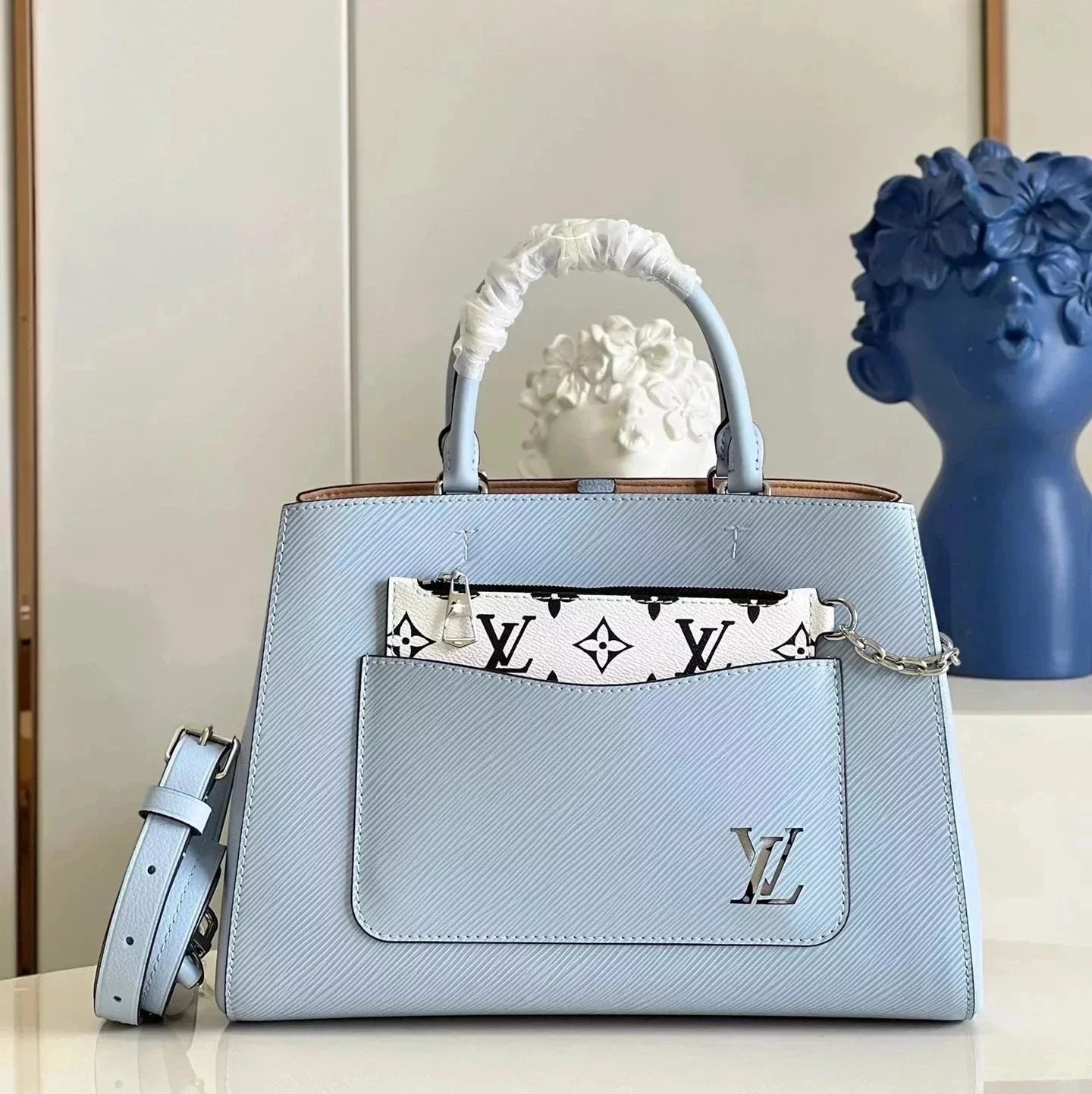 Louis Vuitton LV Women's Bag Top version 2022New Women's Bag Water Ripple Series MarelleToteBB One-Shoulder Crossbody Handbag Color Matching Large Bag M59952Black Small m59950Blue Small m20520White and Small m59954Black Big