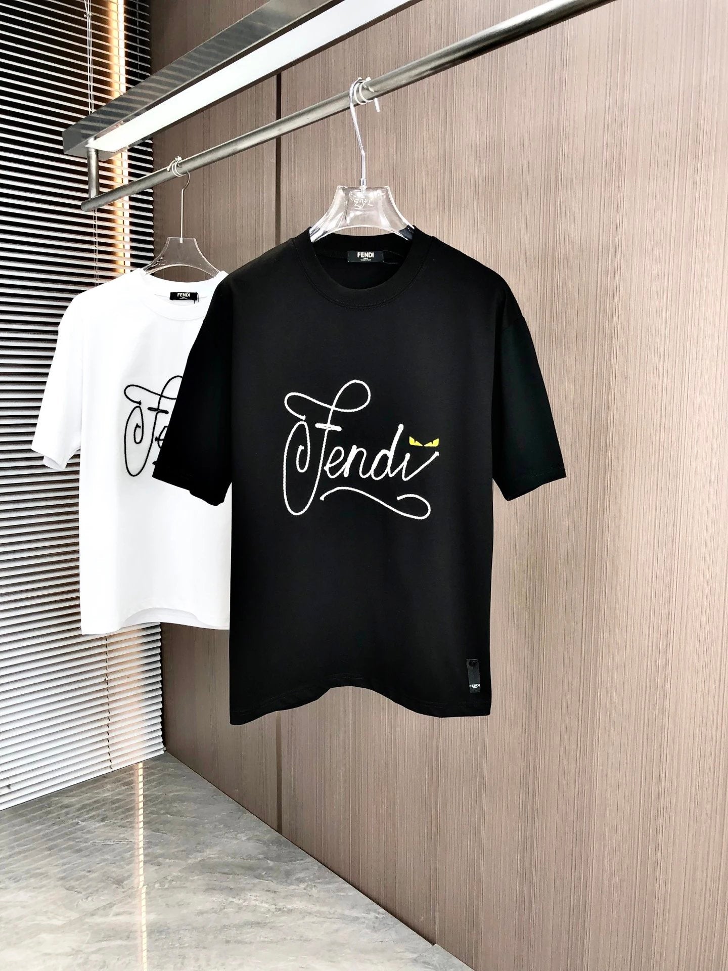 FENDI T-shirt Chest Letter Plate Rope Embroidery logo round Neck Short Sleeve25ss New Pure Cotton Unisex Style T Casual T-Shirt Base Layer Shirt OS Loose Fit Half Sleeve Top Plus Size