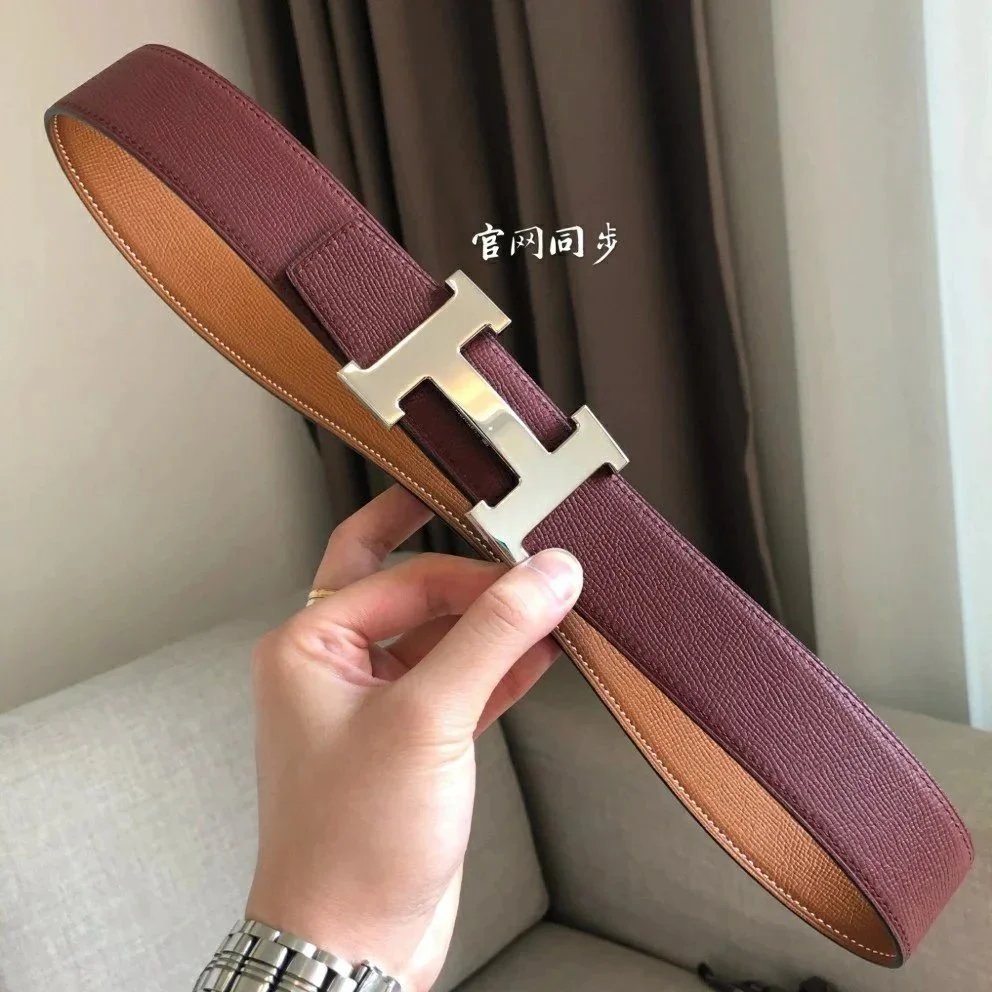 Hermes Belt Top version 【High Quality in Stock】New First Layer Cowhide Belt Men's and Women's H Buckle Business Casual Double-Sided Available Belt