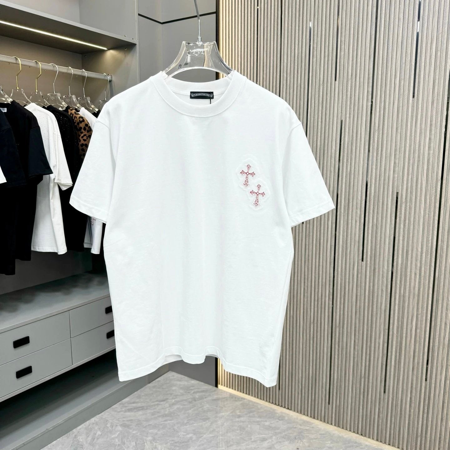 Chrome Hearts T-shirt Chest Brand Logo Embroidery logo round Neck Short Sleeve25ss New pure cotton T Unisex T-Shirt OS Loose Fit Base Shirt Top Half Sleeve T-Shirt