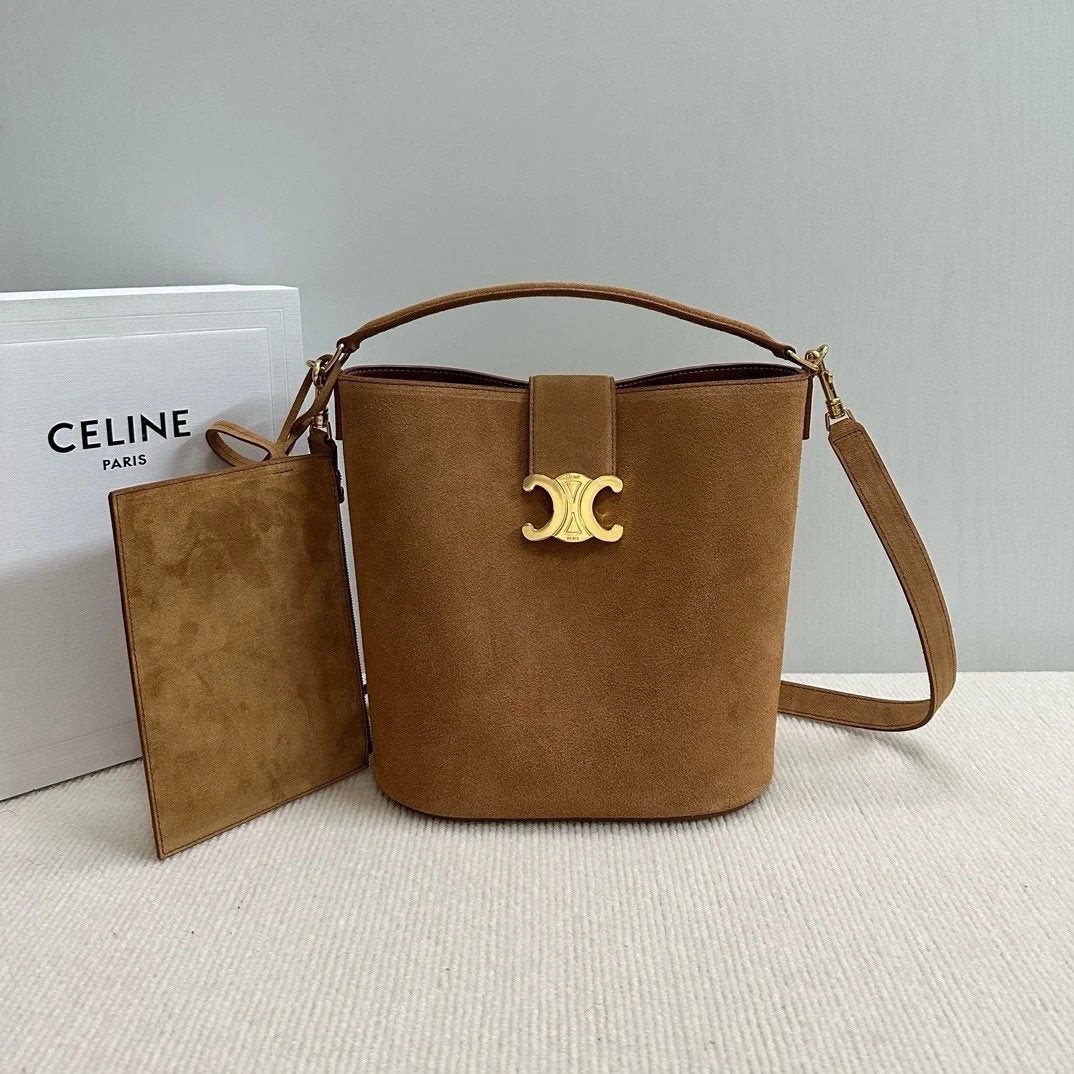 Celine women's bag Top version 【Highest Version Original Leather】24S New Louise Bucket Bag Medium28cm Arc De Triomphe Portable Bucket Bag Commuter Bag Handbag Women's Bag Shoulder Messenger Bag Matching Wallet Coin Pocket116613