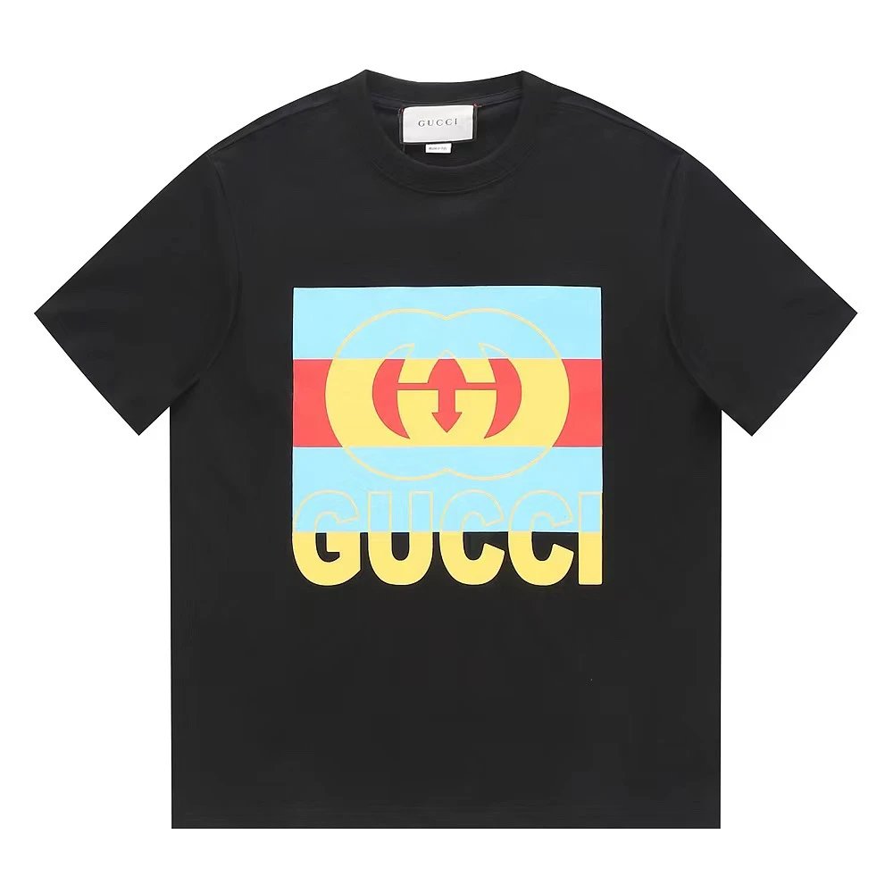 Gucci T-shirt Striped Chest Double G Letter Printing logo round Neck Short Sleeve25ss New Pure Cotton Unisex Style T Casual T-Shirt Base Layer Shirt OS Loose Fit Half Sleeve Top Plus Size